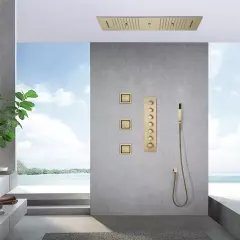 Ensemble de douche encastré or avec tête de douche fixation murale -  Collection Line - Stellameubles