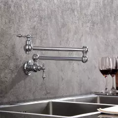Robinet de cuisine mural rétractable à deux poignées avec deux joints pivotants - eau froide