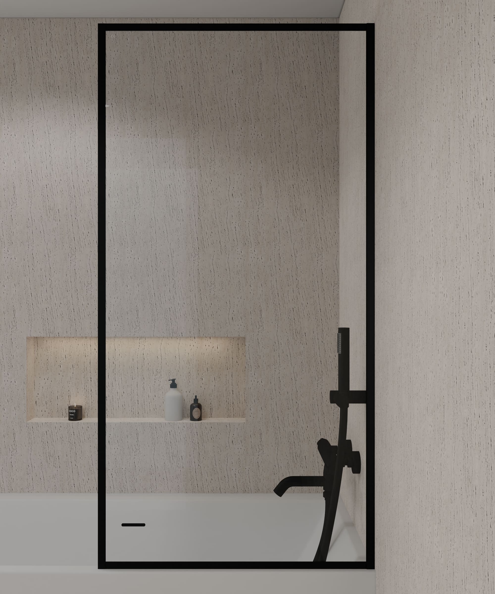 Pare-baignoire noir fixe 80 cm Guadra