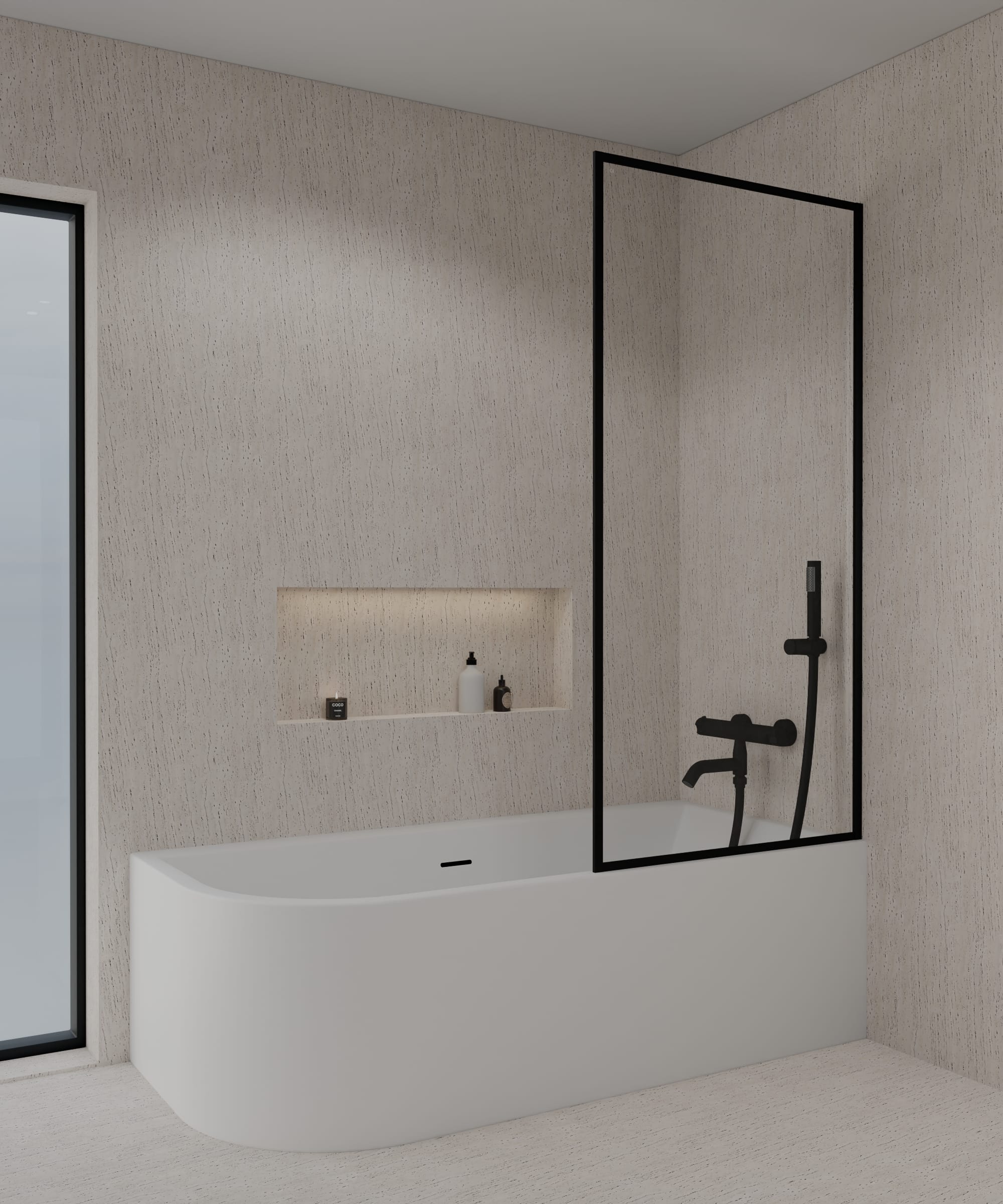 Pare-baignoire noir fixe 80 cm Guadra