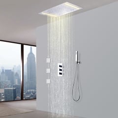Robinet de douche thermostatique avec tête de douche encastrable au plafond - Chromé