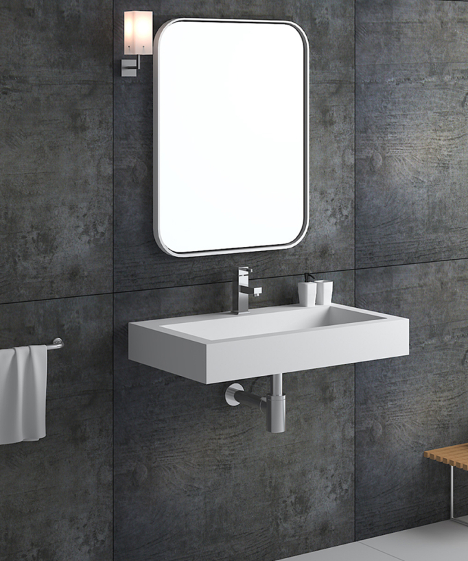 Lavabo rectangulaire suspendu en résine minérale Blanc mat - Beni