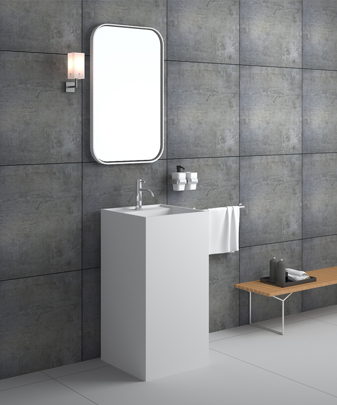 Lavabo totem carré à poser en résine minérale Blanc mat - Okoyo