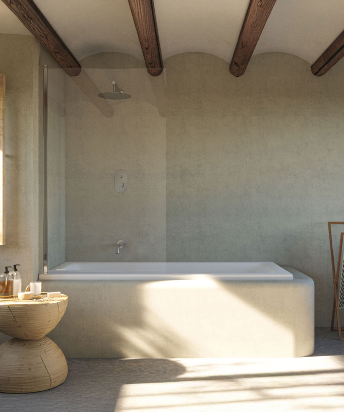 Paroi de douche baignoire pivotante avec profilé chromé
