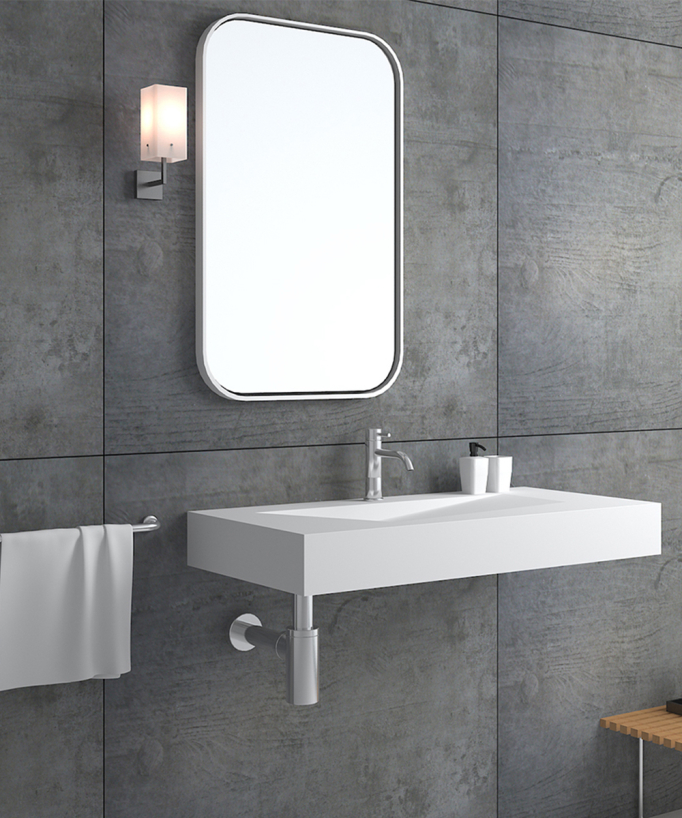 Lavabo rectangulaire suspendu en résine minérale Blanc mat - Kipushi