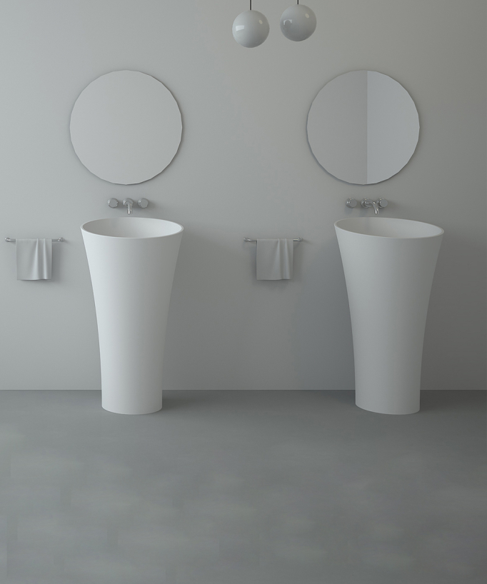 Lavabo totem rond à poser en résine minérale Blanc mat - Oyo