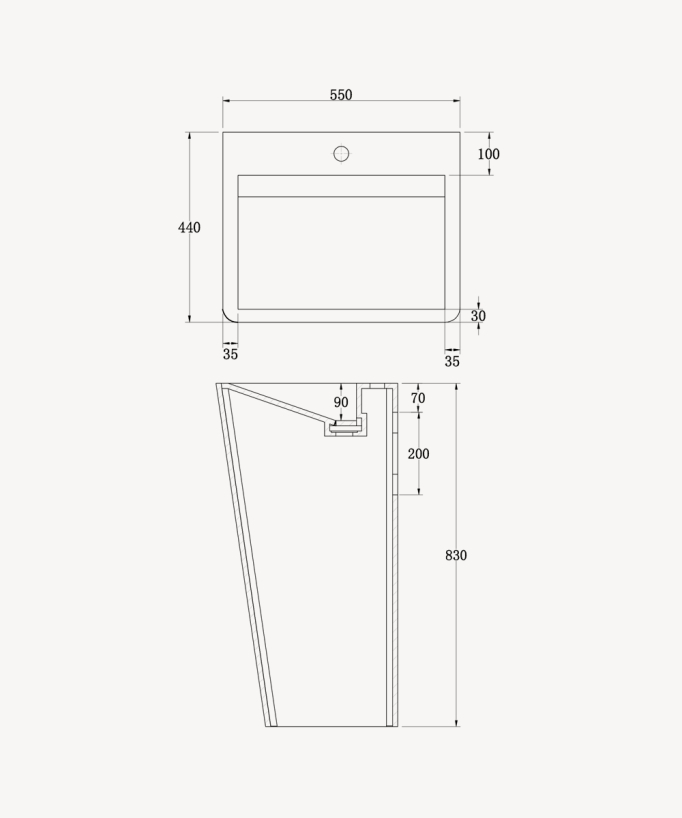Lavabo totem rectangle à poser en résine minérale Blanc mat - Linzolo