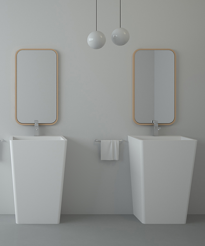 Lavabo totem rectangle à poser en résine minérale Blanc mat - Linzolo