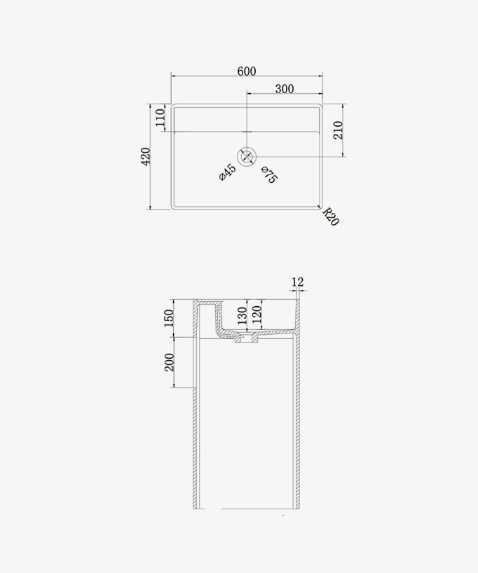 Lavabo totem rectangle à poser en résine minérale Blanc mat - Diosso