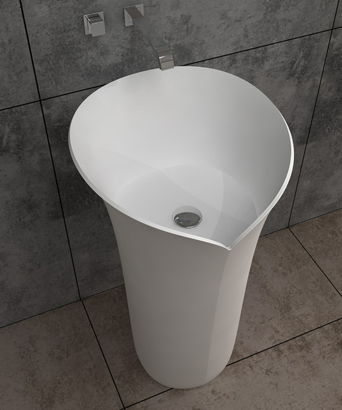 Lavabo totem rond à poser en résine minérale Blanc mat - Pointe-Noire