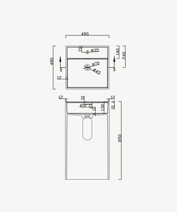 Lavabo totem carré à poser en résine minérale Blanc mat - Okoyo