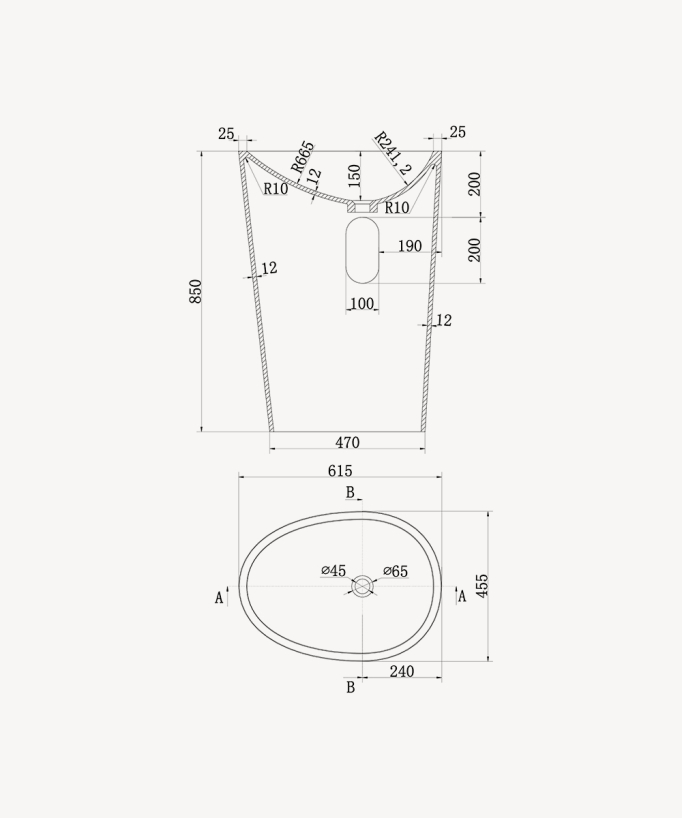 Lavabo totem ovale à poser en résine minérale Blanc mat - Soukané