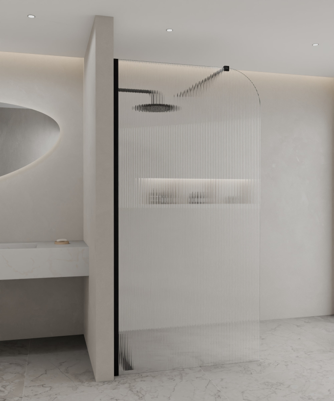 Cuba - Paroi de douche avec profilé noir et verre cannelé 