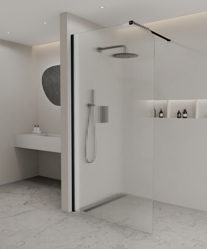 Cuba - Paroi de douche avec profilé noir et verre cannelé 
