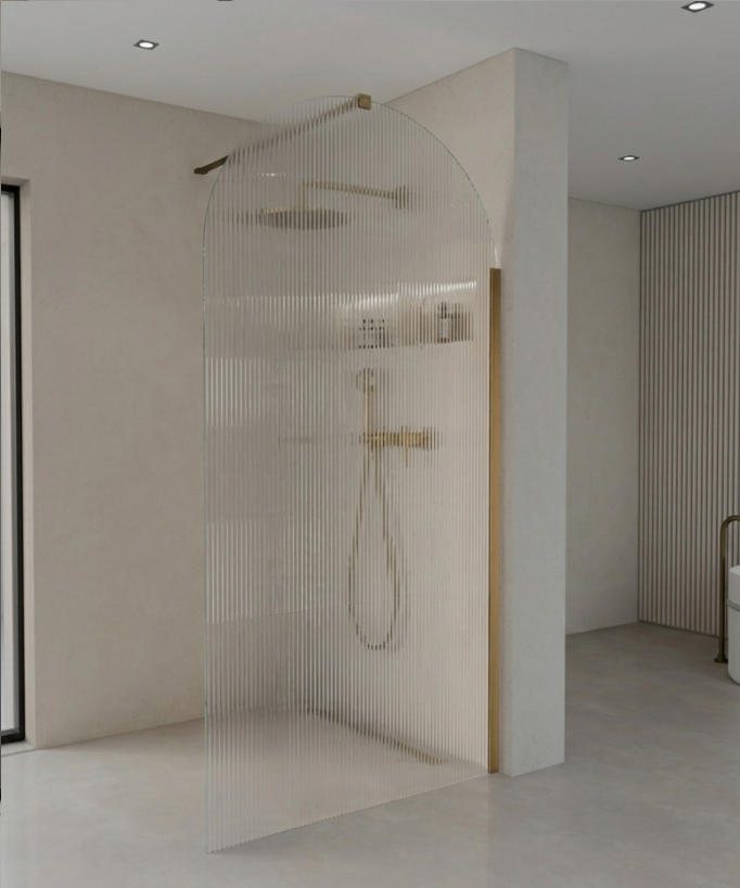 Nisa - Paroi de douche fixe arrondie en verre cannelé bronze
