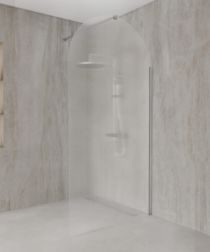 Nisa - Paroi de douche fixe arrondie en verre cannelé nickel brossé