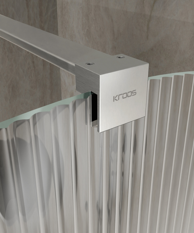 Nisa - Paroi de douche fixe arrondie en verre cannelé nickel brossé