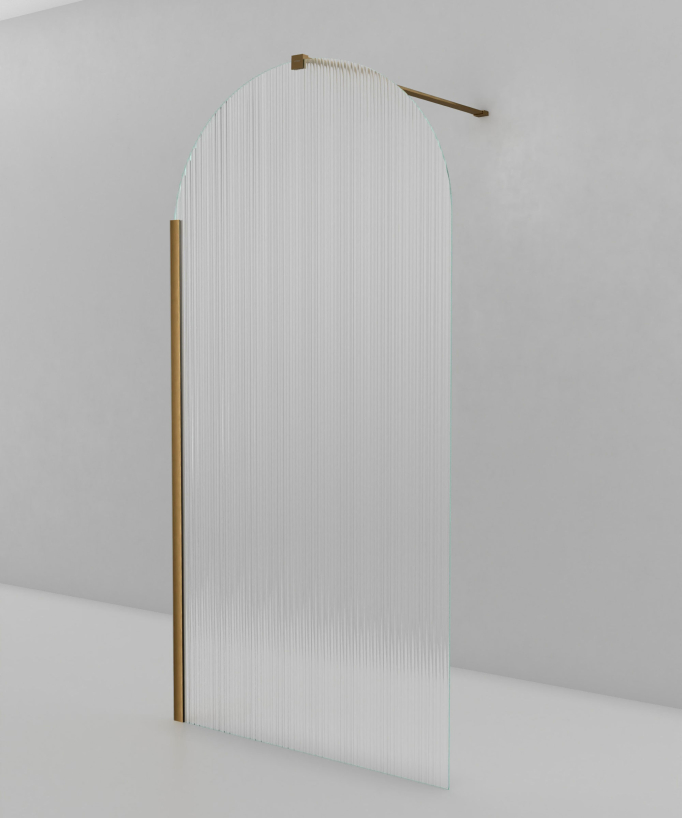 Nisa - Paroi de douche fixe arrondie en verre cannelé bronze