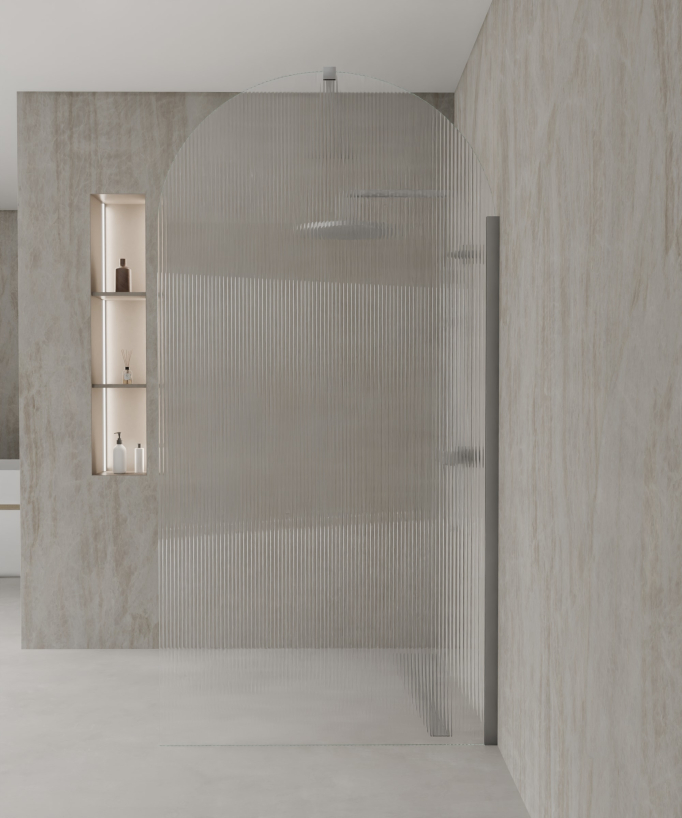 Nisa - Paroi de douche arche verre cannelé, finition gunmetal