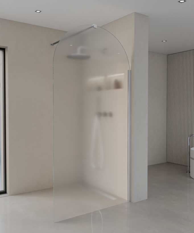 Santana - Paroi de douche fixe arrondie en verre Ice nickel brossé