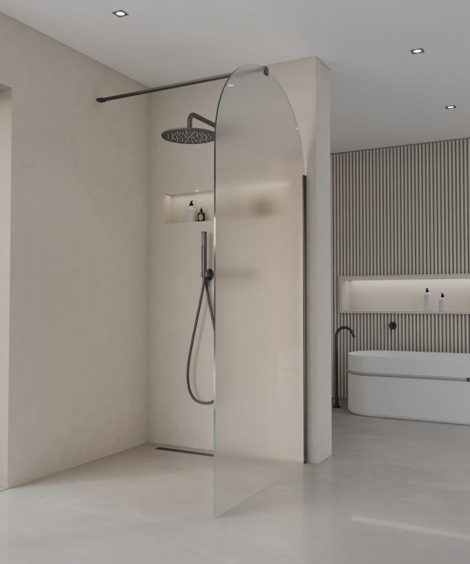 Santana - Paroi de douche à l'italienne verre arrondi Ice finition gunmetal