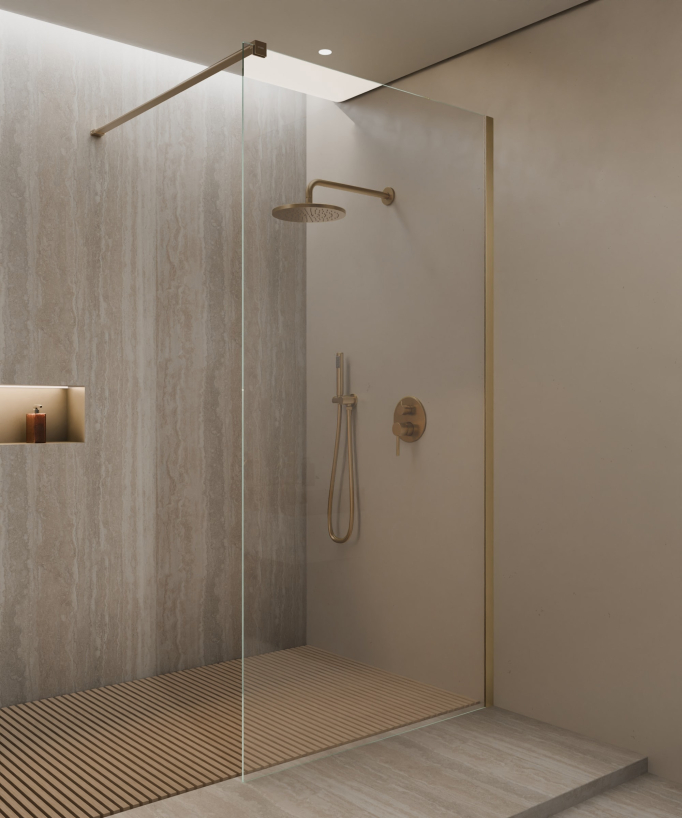 Lixa - Paroi de douche fixe en verre transparent bronze