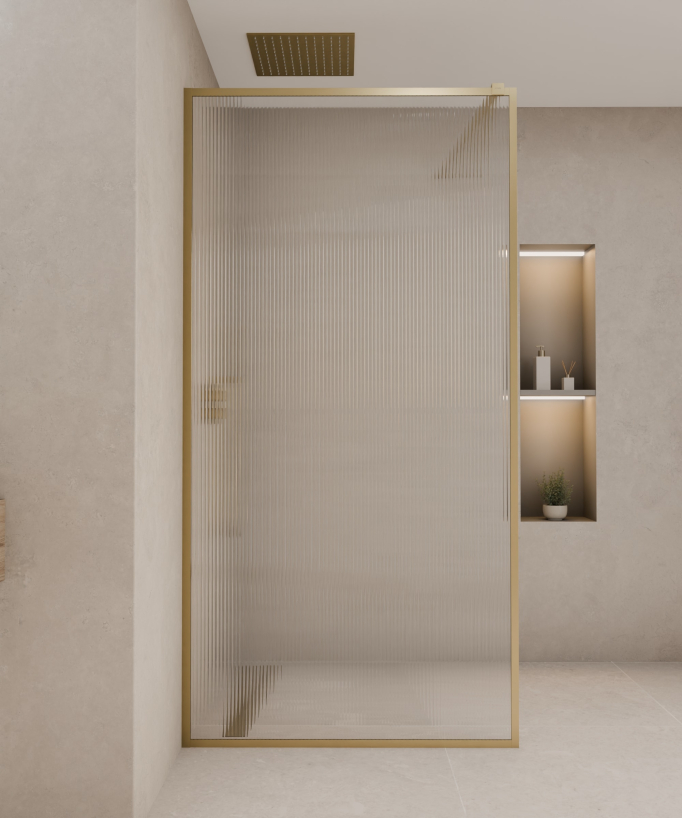 Sintra - Paroi de douche fixe avec profilés doré brossé et verre cannelé 