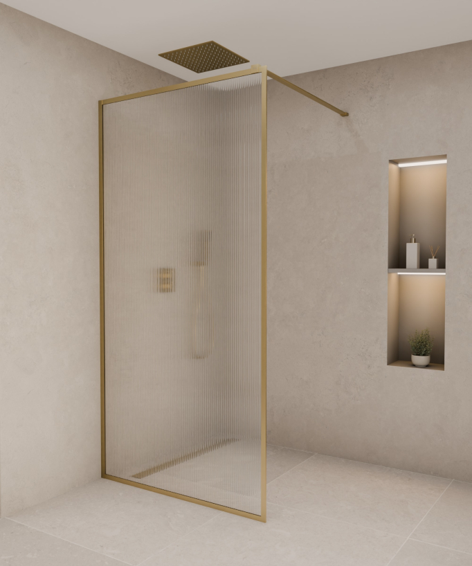 Sintra - Paroi de douche fixe avec profilés doré brossé et verre cannelé 