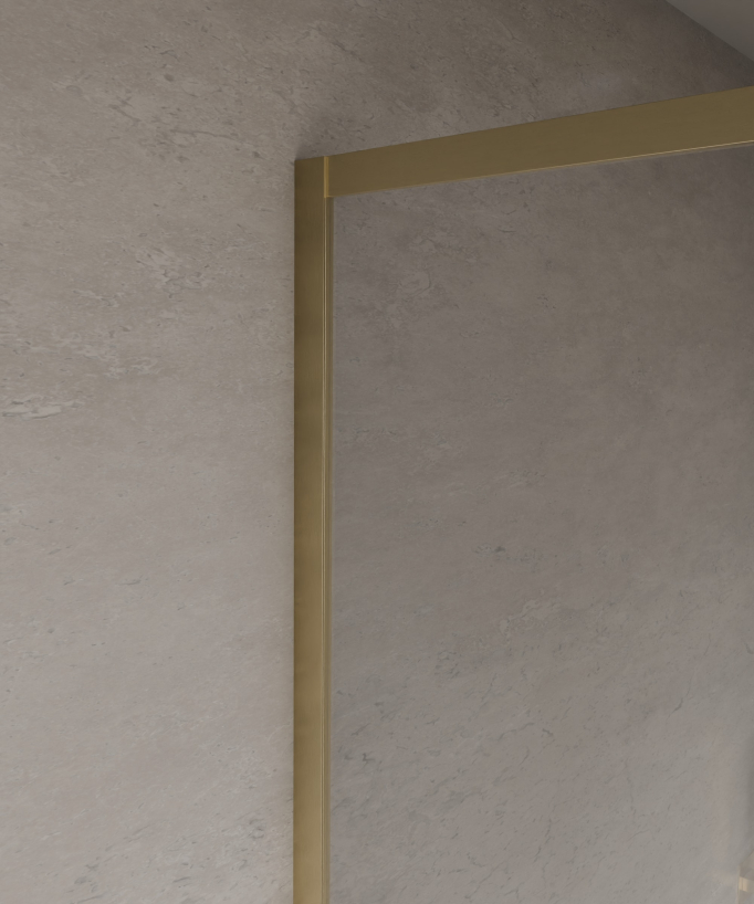 Evora - Paroi de douche fixe en verre transparent, cadre doré brossé