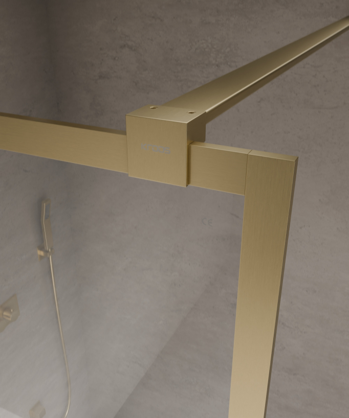 Evora - Paroi de douche fixe en verre transparent, cadre doré brossé
