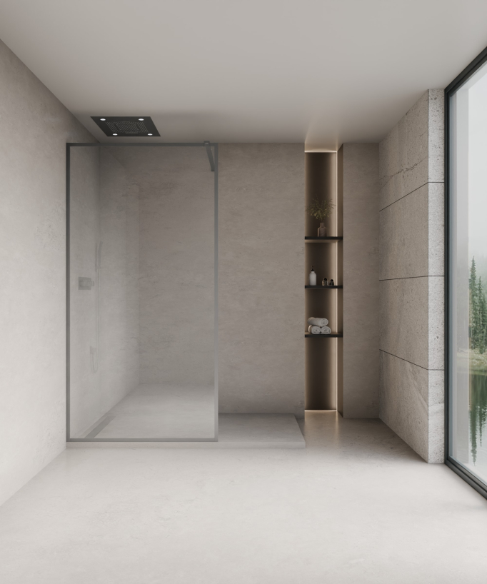 Evora - Paroi de douche fixe en verre transparent, cadre gunmetal