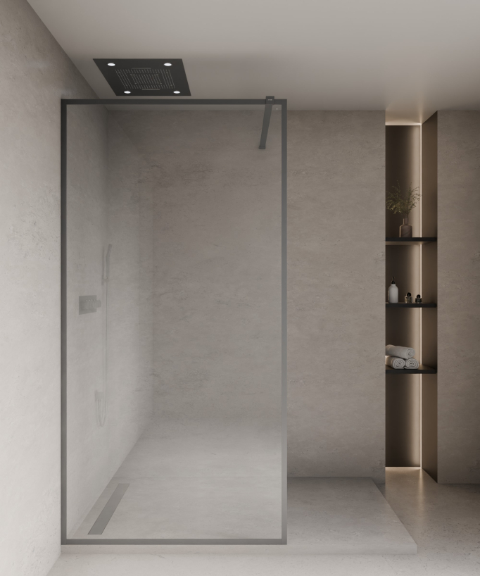 Evora - Paroi de douche fixe en verre transparent, cadre gunmetal