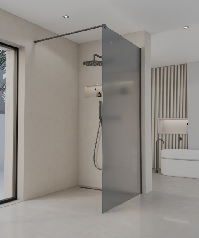 Seia - Paroi de douche fumée fixe avec profilé gunmetal