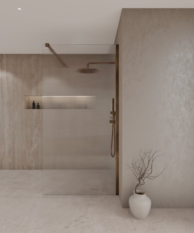 Vizela - Paroi de douche fixe en verre cannelé bronze