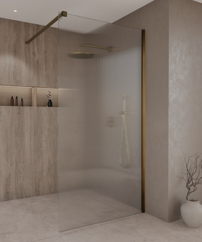Vizela - Paroi de douche fixe en verre cannelé bronze