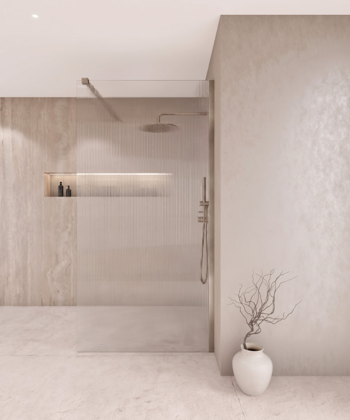 Vizela - Paroi de douche fixe en verre cannelé nickel brossé