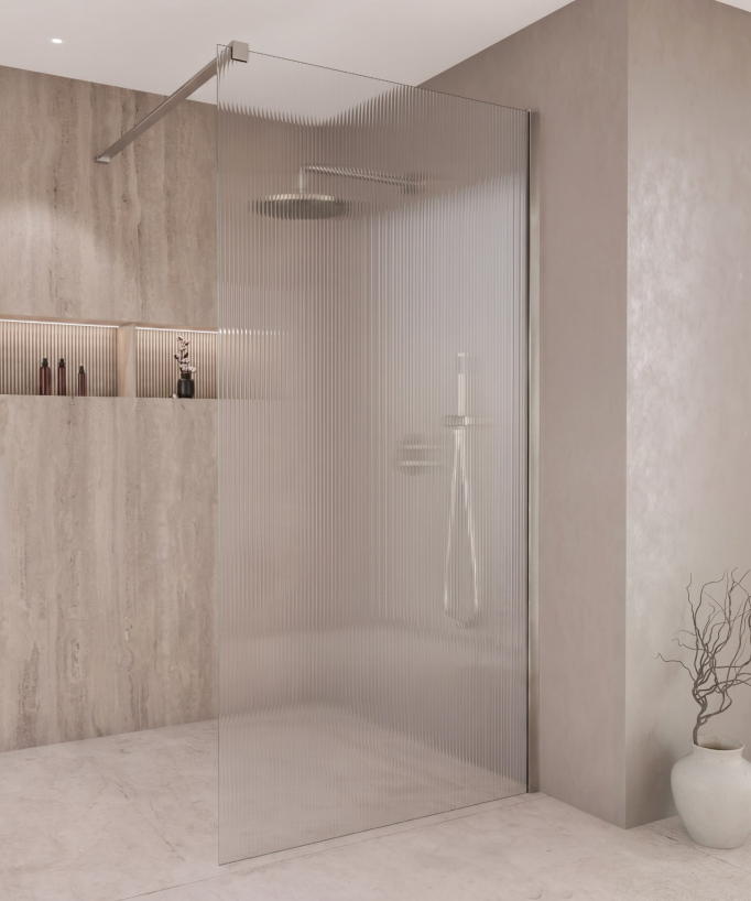 Vizela - Paroi de douche fixe en verre cannelé nickel brossé
