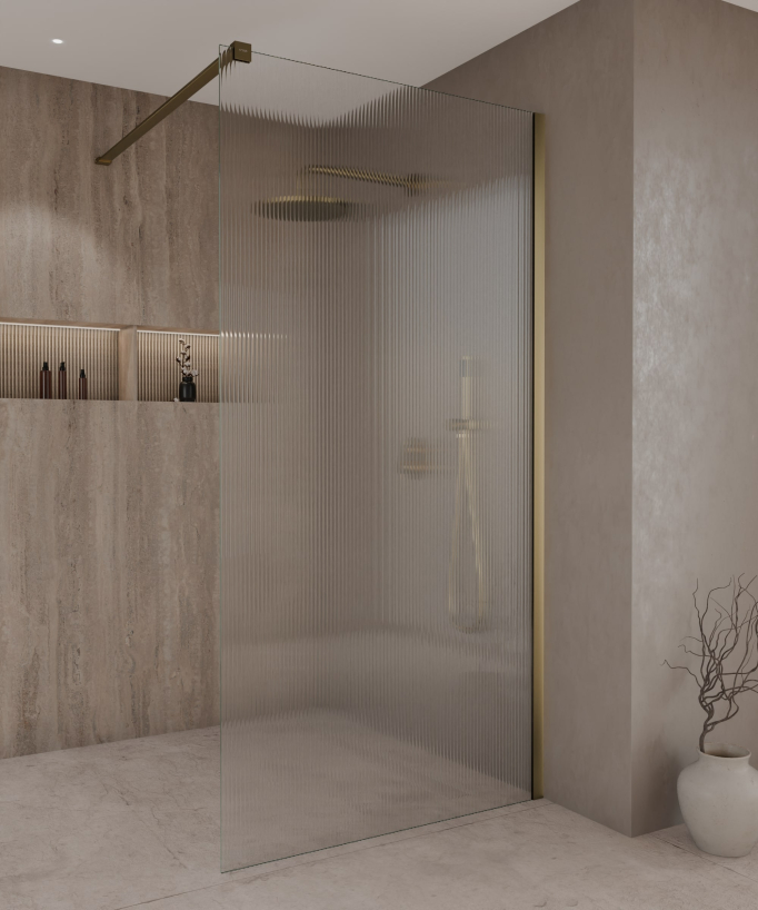 Vizela - Paroi de douche à l'italienne doré brossé en verre trempé cannelé