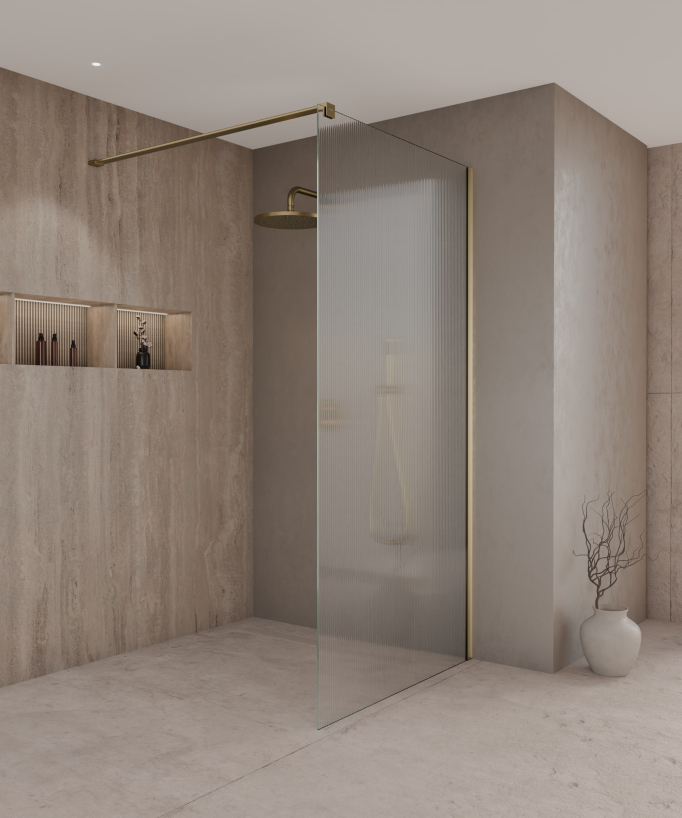 Vizela - Paroi de douche à l'italienne doré brossé en verre trempé cannelé
