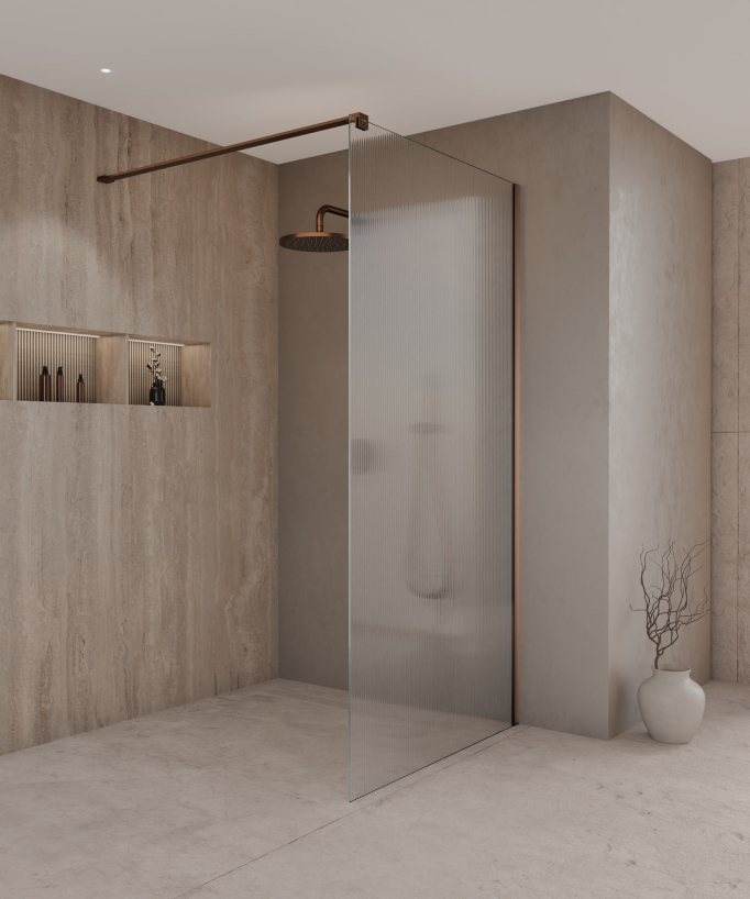 Vizela - Paroi de douche fixe or rose brossé