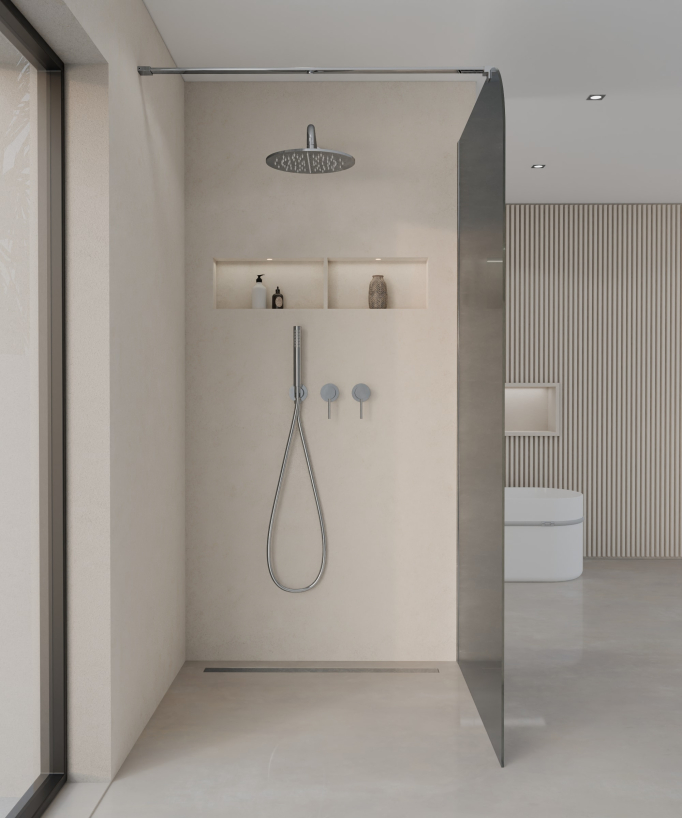 Beja - Paroi de douche fixe en verre fumé, profilé chromé