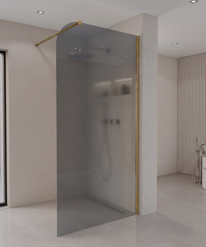 Beja - Paroi de douche fixe en verre fumé, profilé bronze
