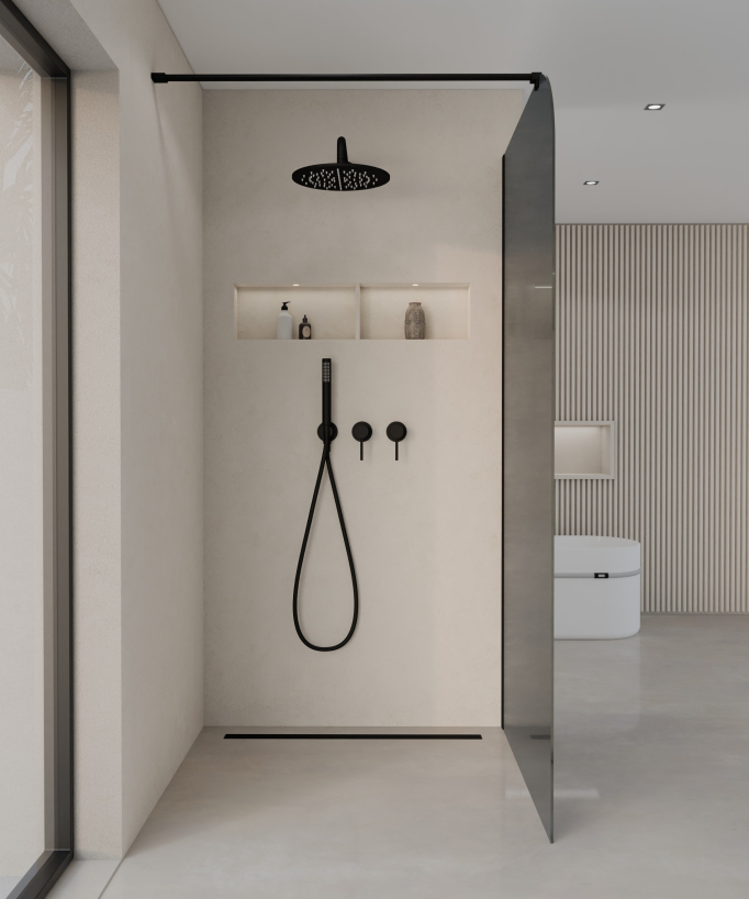 Beja - Paroi de douche fixe verre fumé noir