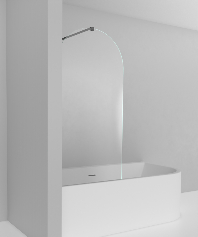 Pare-baignoire fixe 70 x 140 cm en verre trempé arche avec profilé et barre de renfort gun metal - Leira 