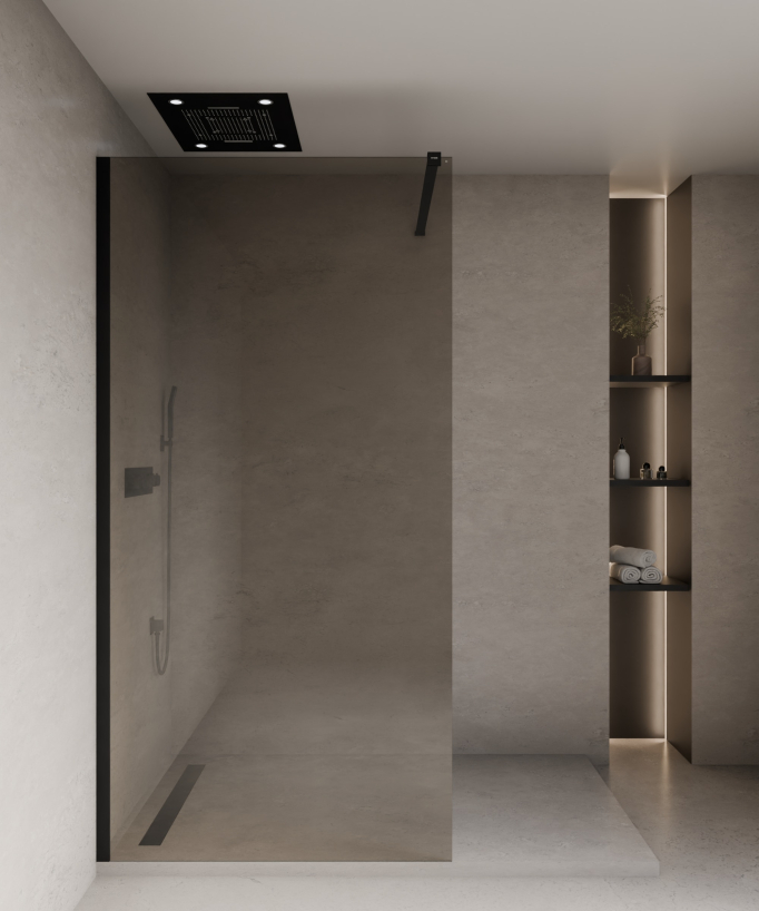 Mira - Paroi de douche fumée café, profilé noir 