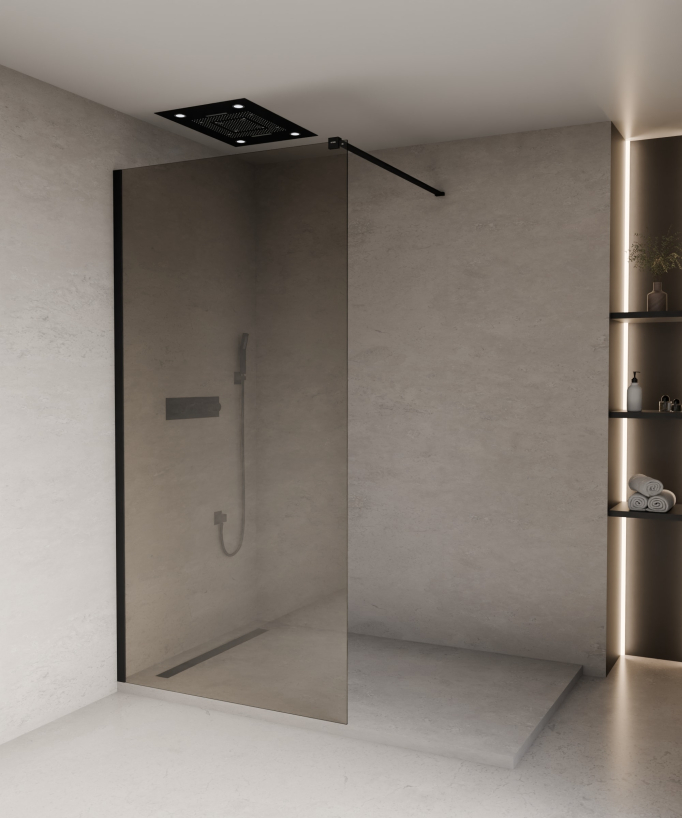 Mira - Paroi de douche fumée café, profilé noir 