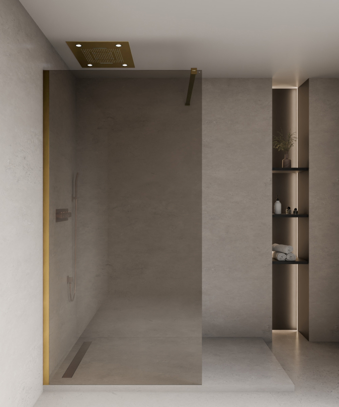 Mira - Paroi de douche fixe en verre fumé café profilé bronze