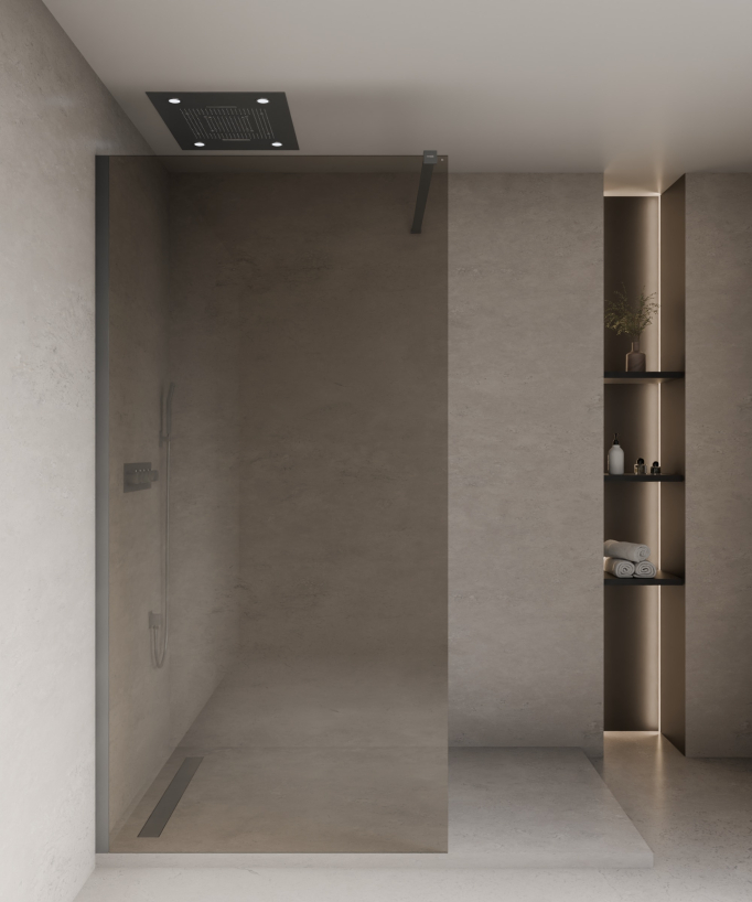 Mira - Paroi de douche fixe fumée café, profilé gunmetal