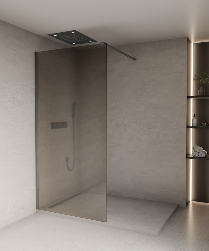 Mira - Paroi de douche fixe fumée café, profilé gunmetal