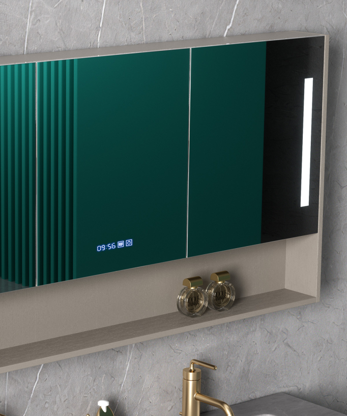Ensemble de salle de bain double vasque avec miroir Gris - Madras -150 cm